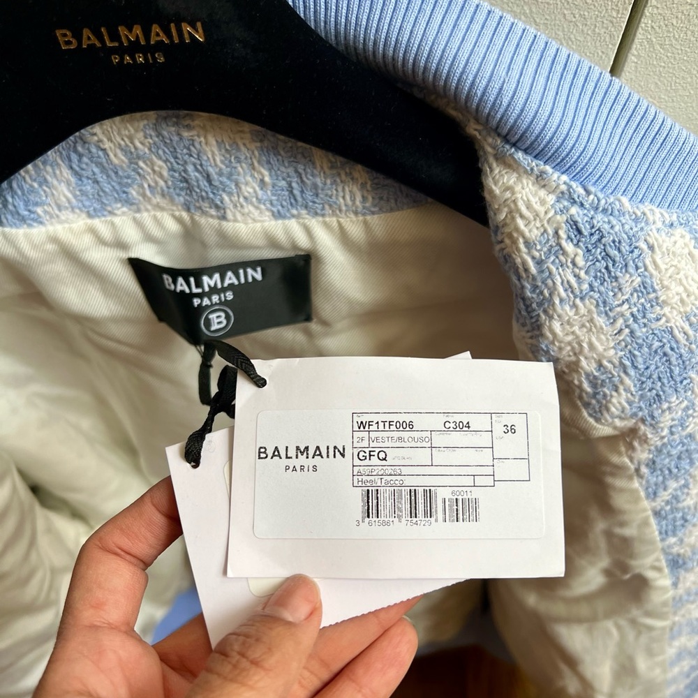 NWT Balmain Light Blue Tweed Bomber Jacket - Picture 6 of 12